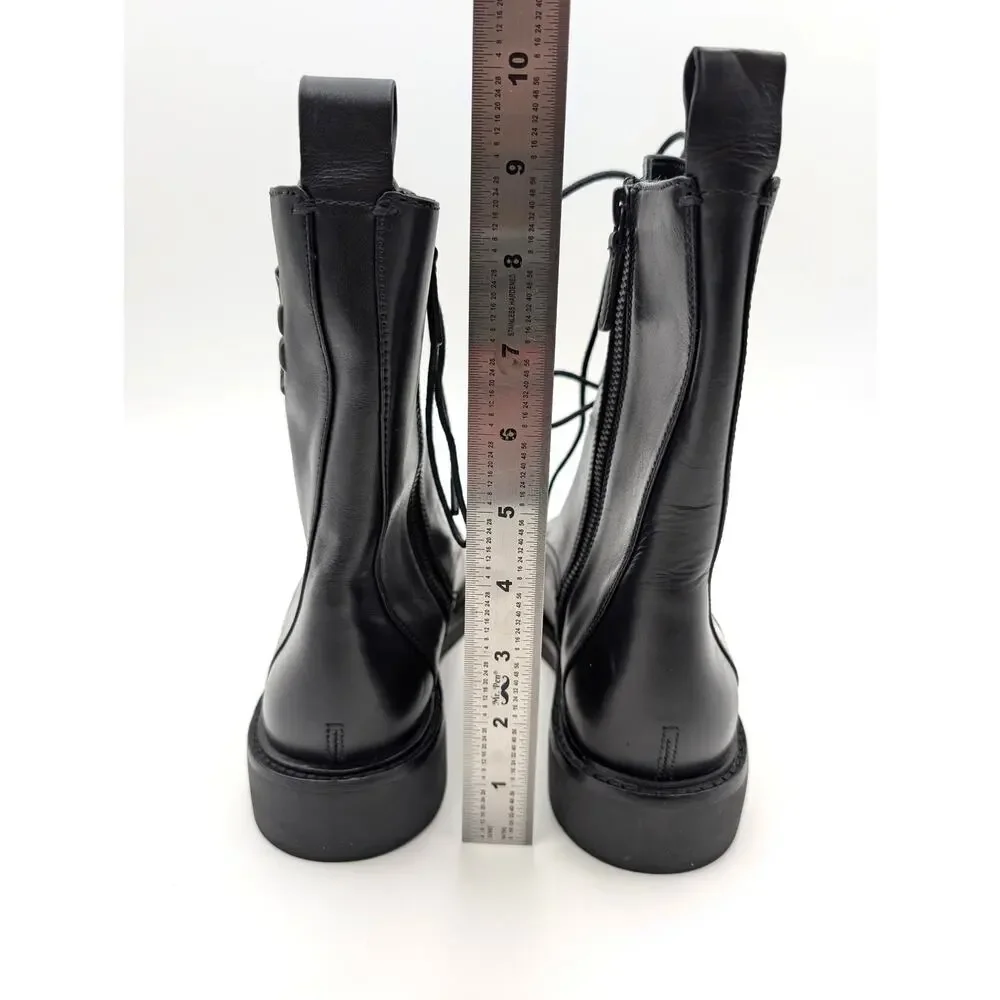 Tory Burch Double-T Lace-Up Combat Boots Women's Black Size US8M EU38.5
